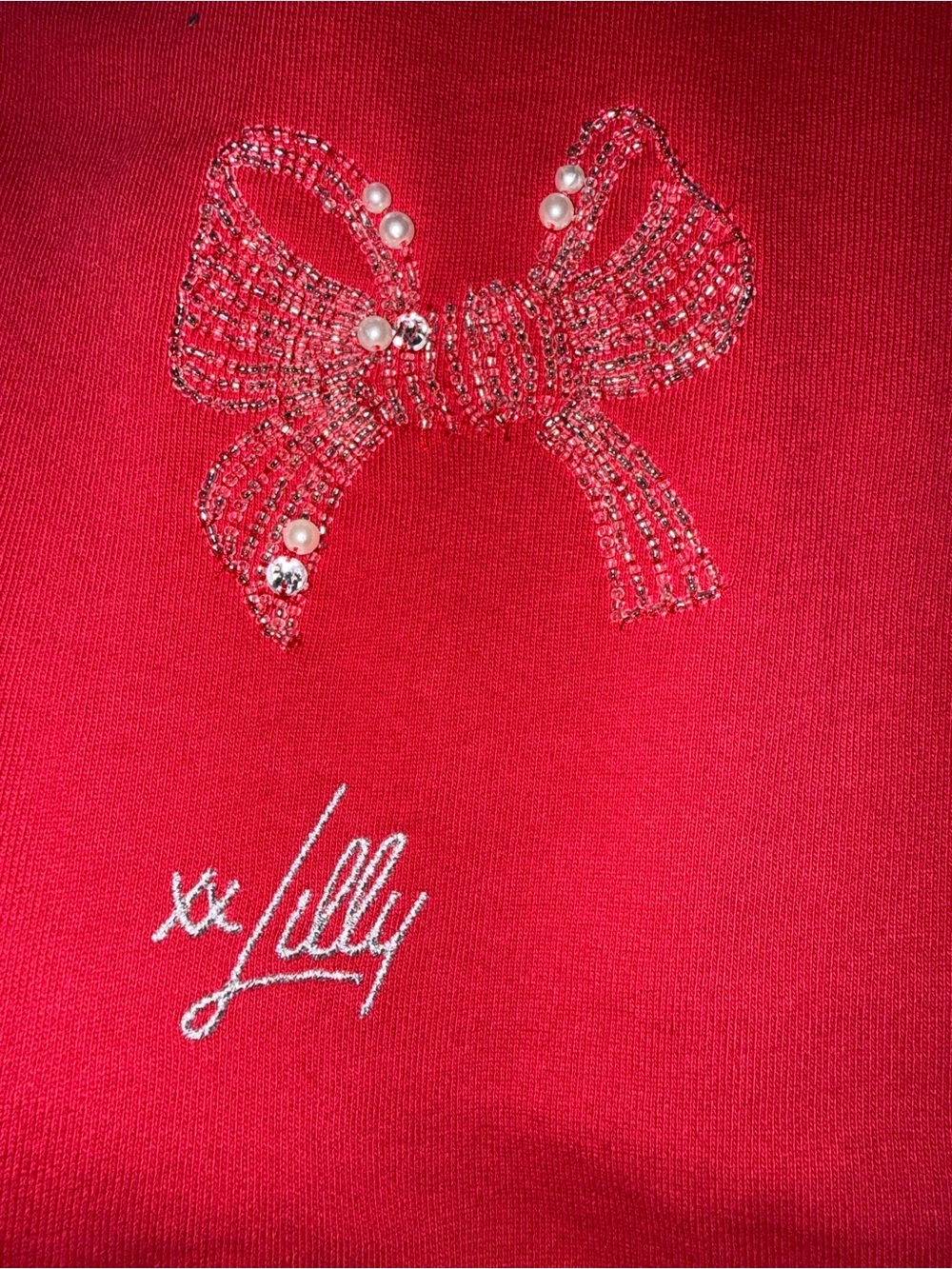 Lilly Pulitzer Red Sequin Bow Crewneck Sweater - Picture 2 of 4